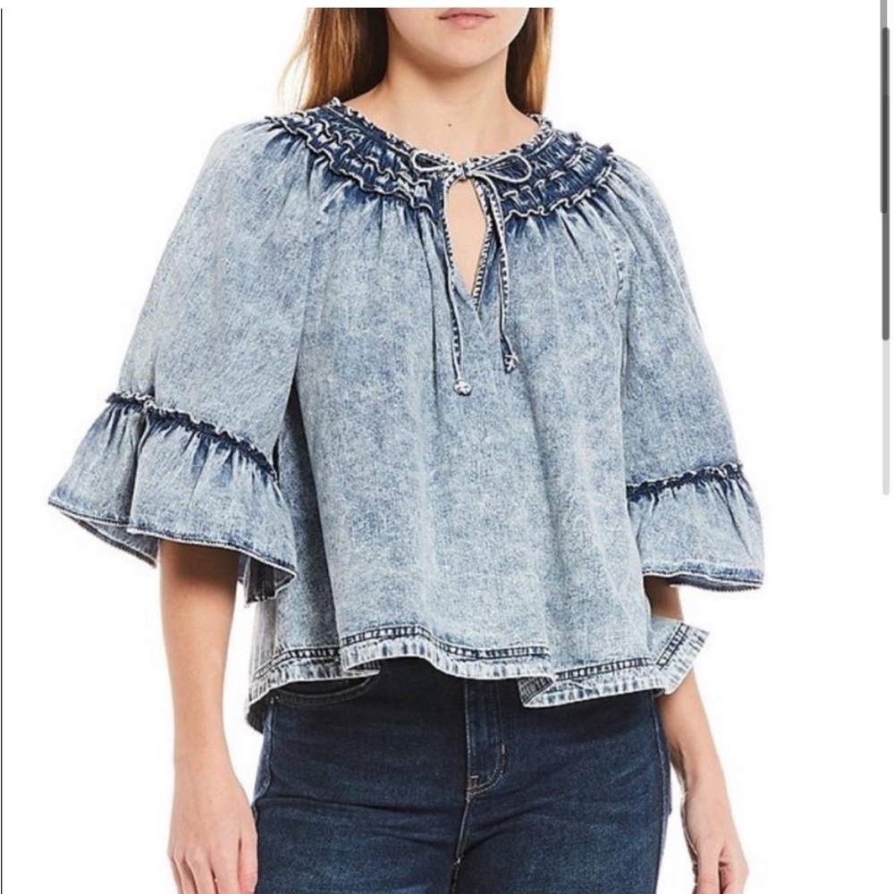 Free People Ainsley Denim Ruffle Top